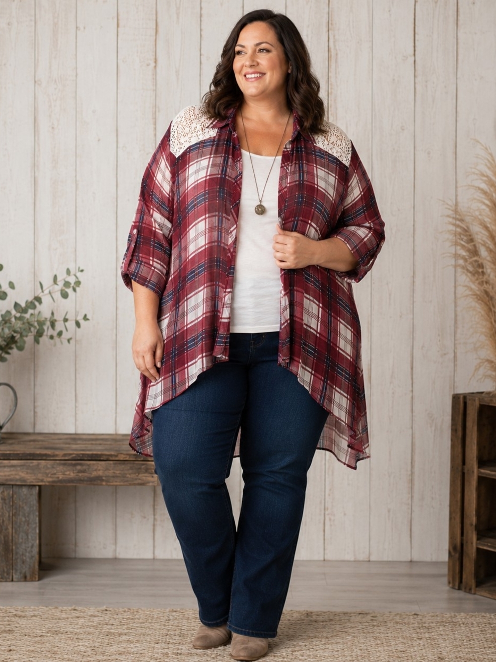 Catherine's Women’s Size 4X (30/32) Open Front Western Cottagecore Blouse